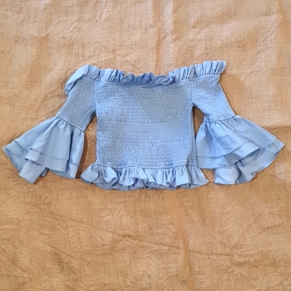 ♻️ 3 for $20 Bundle Bardot Size 10 Light Blue Stretch Crop Top - Picture 5 of 7